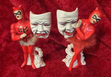 Lot 2: Vintage Enesco Red Devil Ballerina Male & Female Figurines w/ Comedy Mask picture