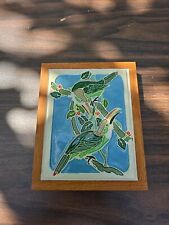 Vintage Red Tulip Wood Framed Ceramic Tile Trivet Wall Decor Parrot Glossy Art picture