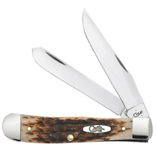 Case 00164 Peach Seed Jig Amber Bone Trapper Pocket Knife picture