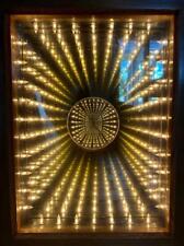 Vintage Infinity Mirror Box Tunnel Light Bulb Lamp Wood Wall Op Art Sculpture picture
