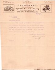 HISTORIC ILLUSTRATED LETTERHEAD: J.E. RHODES WILMINGTON DE LEATHER BELTING 1912 picture