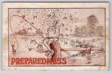Preparedness Man Suit Armor Fishing Attacked By Mosquitos a/s Witt Postcard C21  picture