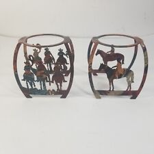 2x Metal Cowboy Horses Western Ranch Candle Holders Southwestern Decor picture