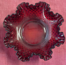 Fenton Ruby Red Hobnail Ruffled Edge Candy Dish Bowl Vintage Holiday Gift picture
