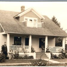 c1910s Bungalow Porch RPPC Cottage House Family Photo Touring Car Ford? A155 picture