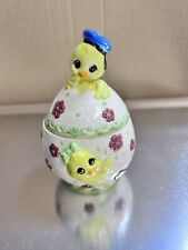 Vintage Easter Egg with Chick Trinket Box Candy Dish with Lid picture