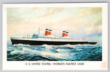 postcard S.S. United States World's Fastest Liner Cruise Ship Steamer Ad picture