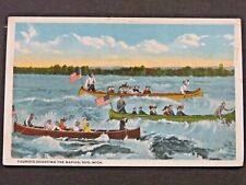 Vintage Postcard Tourists Shooting The Rapids Soo MI American Flags Tinted B3184 picture