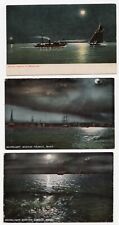 Three Postcards Moonlight on Boston Harbor Massachusetts c1910 picture