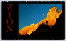 Postcard Chrome Zion National Park Utah The Sentinel Sunrise Moonset 1987 picture