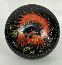 Vintage Hand Painted Russian Palekh Lacquer Metal Trinket Box Firebird Phoenix picture