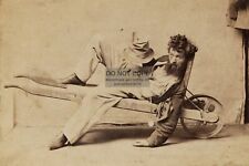 DRUNK MAN LAYING PASSED OUT IN WHEELBARROW VINTAGE 1800s 4X6 PHOTO POSTCARD picture
