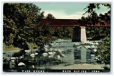 c1910 Park Scene River Lake Bridge Rock Rapids Iowa IA Vintage Antique Postcard picture