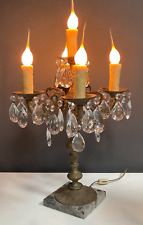 Brass and Crystal Candelabra Table Chandalier Marble Base Louis XVI Style VTG picture