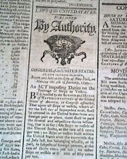 President George Washington Act of U.S. Congress Signed in Script 1790 Newspaper picture