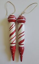 Vintage Christmas Tree Ornaments Wood Red White Striped Candy Cane 7” picture