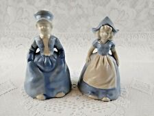 Dutch Boy and Girl Figures Bells w Foil Label Price Imports Blue White Vintage picture