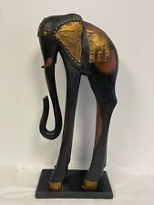 Vtg Artisan Handcrafted 20” H Wooden Elephant Sculpture Statue w/Metal Accents picture