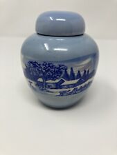 Chinese Ginger Pot With Lid 5” With A Winter Scene Blue And White In Color picture