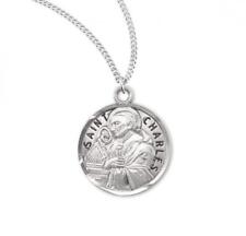 Sterling Silver Medal Round Patron Saint Charles Size 0.9in x 0.7in picture