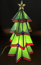 Holiday Living Tiffany Style Stained Glass Christmas Tree Accent Lamp 9.5 Inches picture