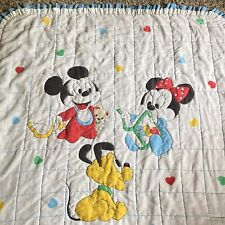Vintage Disney Baby Mickey Minnie Pluto Hand Stitched Quilt 46 Inches 37 Inches picture