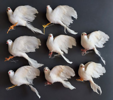 8 Vintage Real Feathered Bird Christmas Decorations White Doves Ornaments picture