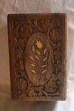 Vintage Wooden Indian Handmade Carving  Leaf  Floral Wooden Jewelry Trinket Box picture