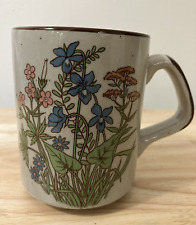 Vintage Speckled Stoneware Floral Mug WILDFLOWERS - EUC picture