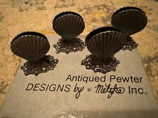 4 piece antique shell pewter place setting card holders  picture