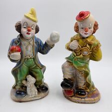 Vintage Clowns Lot of 2 Glazed Ceramic Hobo Figurines Circus Home Decor 7” Juggl picture