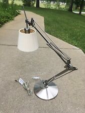 **Vintage ARTICULATED ARM DESK LAMP BRUSHED STEEL PLEATED SHADE INDUSTRIAL MODER picture
