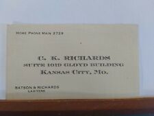 Antique Business Card. C.K. Richards. Lawyers. Kansas City, Mo. 1918 (K1) picture