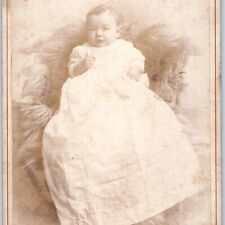 c1880s Morristown, NJ Cute Baby in Fur Chair Cabinet Card Photo Ensminger B11 picture