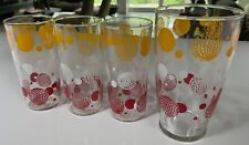 Vintage 60s Red Yellow White Round Ball Glasses Drinkware Mid Century Modern picture