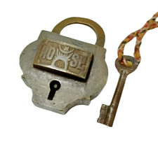 1930's Old Antique Vintage Hand Made ROSE Engrave Brass Lock & Key , Collectible picture