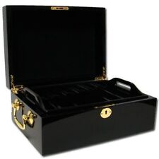 500 Count Black Mahogany Wooden Poker Chip Case picture