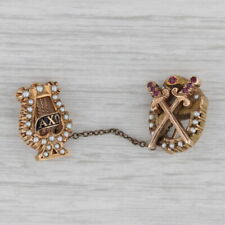 Vintage Alpha Chi Omega Theta Chi Sweetheart Badge Set 14k Gold Pearl Pins picture