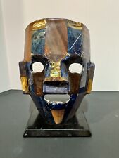 Vintage Mexican Mayan Aztec Death Burial Mask Abalone Mosaic Art Sculpture picture