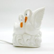 VTG 1970s I. W. Rice & Co Porcelain Double Swans Night Light Perfume Burner Lamp picture