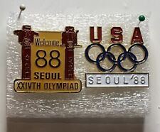 1988 Seoul Olympic Pin ~ 5-Rings Logo & Welcome 88 ~ XXIVth Olympiad ~ Lot of 2 picture