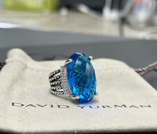 David Yurman Sterling Silver Oval 16x26mm Blue Topaz Wheaton Cable Ring Sz 8 picture