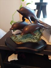 San Pacific International SPI 3 Dolphins Riding Ocean Waves Bronze Sculpture picture