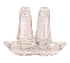 Vintage Clear Crystal Bohemia Glass Salt and Pepper Shakers With Tray Czech picture