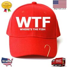 WTF WHERE'S THE FISH FUNNY EMBROIDERED RED HAT WITH HOOK PIN . picture