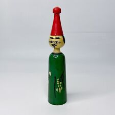 Vintage Hand Painted Egyptian Folk Art Wood Spindle Doll Hand Made Man Red Hat picture