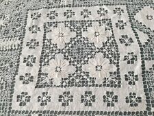 Vintage Tablecloth Hand Crochet Lace  Cotton 62” x 82” picture