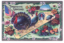 Thanksgiving Patriotic Vintage Postcard Turkey US Flag Fruit Gottschalk 2168 picture
