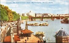 London England Westminster Bridge Steps Embankment Scenic Harbor DB Postcard picture