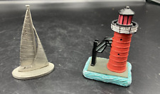 Vtg Lot Minis Scaasis Lighthouse Maine & Spoontiques Pewter Sailboat N.H picture
